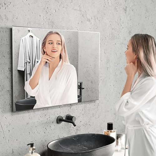 bijon Badezimmer-Spiegel ohne Rahmen, Hochglanzpolierte Kanten, Bad-Spiegel mit Befestigungsset, 90° drehbar, 40x100 cm oder 100x40 cm von bijon
