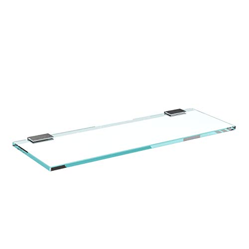 bijon Glasregal Glasablage Wandregal Glas Bad-Regal Glas Badezimmer Regal Badablage Ablageregal - 8mm Hartglas, 50 x 15 cm, Klarglas + Halterung F - Chrom Glanz Optik von bijon