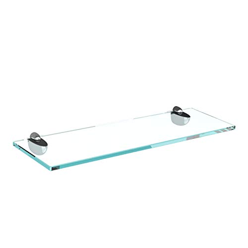 bijon Glasregal Glasablage Wandregal Glas Bad-Regal Glas Badezimmer Regal Badablage Ablageregal - 8mm Hartglas, 90 x 20 cm, Klarglas + Halterung A - Chrom Glanz Optik von bijon