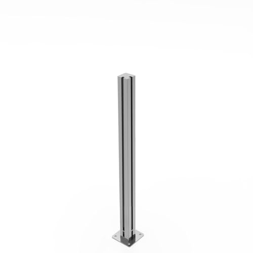 Bijon Edelstahl Glasgeländer Pfosten für Glaszaun, 90° Pfosten, 125cm, Profil: 7x7cm, RAL 9006 Weißaluminium von bijon