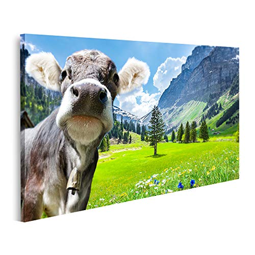 Bild auf Leinwand Kuh in den Schweizer Alpen Bilder Wandbild Poster Leinwandbild von bilderfelix