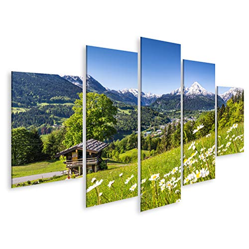 bilderfelix® Bild auf Leinwand schöne Berglandschaft in den bayerischen Alpen mit Dorf von Berchtesgaden und von Watzmann-Massiv Wandbild, Poster, Leinwandbild MYT von bilderfelix