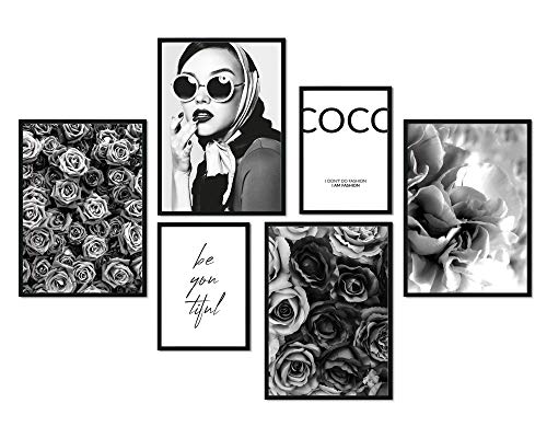 Premium Poster Set | Deko Bilder Wohnzimmer Modern | Schlafzimmer Bild für die Wand | (Coco SW, A3 | A4 in Holzrahmen (schwarz)) von bilderreich