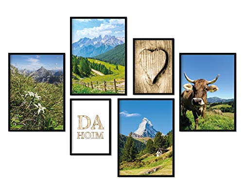 Premium Poster Set | Deko Bilder Wohnzimmer Modern | Schlafzimmer Bild für die Wand | (Berge ALM rustikal, A4 | A5) von bilderreich