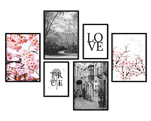 Premium Poster Set | Deko Bilder Wohnzimmer Modern | Schlafzimmer Bild für die Wand | (Kirschblüten, A4 | A5) von bilderreich