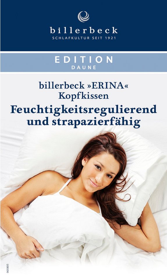 3-Kammer-Kopfkissen Erina 3-K, Kissen ist Allergiker freundlich (Hausstauballergiker), billerbeck, Füllung: Außenkammer: 90% Daunen, 10% Federn. Füllung Innenkammer: 85% Federn, 15% Daunen, Bezug: 100% Baumwolle, Bauchschläfer, Rückenschläfer, Seitenschläfer, Das 3-Kammer-Daunenkissen von billerbeck