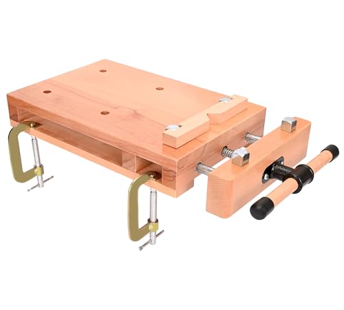 Tragbare Hobelbank, Mini Werkbank aus Buchenholz 53x28x7 cm, Mobil Holz Schraubstock Workbench, Vielseitig Verstellbar Werkbänke, Werktisch Holz für Klemmen Hobeln von bimiti