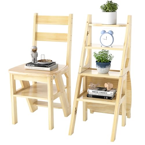 bimiti Klappbar Tritthocker Klappbarer Holz Faltstuhl Trittstuhl Hocker Ausstellungsständer Trittstuhl Faltbarer Multifunktionale Blumenständer und Faltbare Schemel für Küche, Wohnzimmer, Bibliothek von bimiti