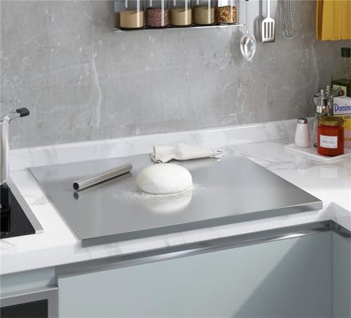 bimiti Edelstahl-Schneidebretter, Arbeitsflächenschutz, 90 x 50 cm, extra großes Schneidebrett, Arbeitsflächenschutz, Gebäckbrett, Backbrett mit Lippe und Nudelholz bimiti Edelstahl-Schneidebretter, Arbeitsflächenschutz, 90 x 50 cm, extra großes Schneidebrett, Arbeitsflächenschutz, Gebäckbrett, Backbrett mit Lippe und Nudelholz von bimiti