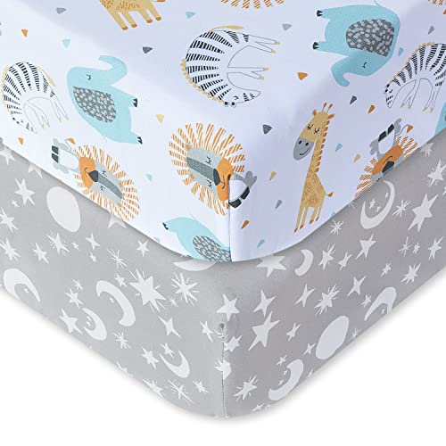 Bimocosy Spannbettlaken Spannbetttücher Laken für Babybetten Kinderbett 60x120 cm, 100% Mikrofaser,Oeko-TEX Standard 100 Zertifiziert,2er Pack,Tier,Stern von bimocosy