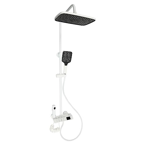 Edelstahl Duschsystem Duscharmatur Regendusche Duschset Massage Handbrause Led Mischbatterie Badezimmer Duschpaneel Kopfbrause Modern großer Nachrüsten Montageset shower system Dusche (Weiss) von biniliubi