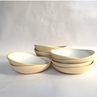 Keramik Schale in Weiß, Vierer-Set, Bio-Servierschale, Steinzeugschale, Eisschüssel, Geschirr Teller, Wabi Sabi von bininaor