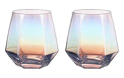 300ml Diamant Whiskey Gläser Set, Klar Geometrisch Modisch Wassersaft Tumbler Gekippt Scotch Glas Modern Look Glaswaren für Glas für Saft, Whiskey, Scotch, Bourbon,Brown-2 (Coloured-2) von binoa