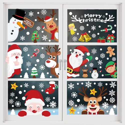 9 Bögen Fensterbilder Weihnachten Selbstklebend Fenstersticker Winter Weihnachtsdeko Fenster Fensterdeko Weihnachten Schneeflocken Kinder Weihnachtsfensterbilder Dekoration für Fenster von binoa