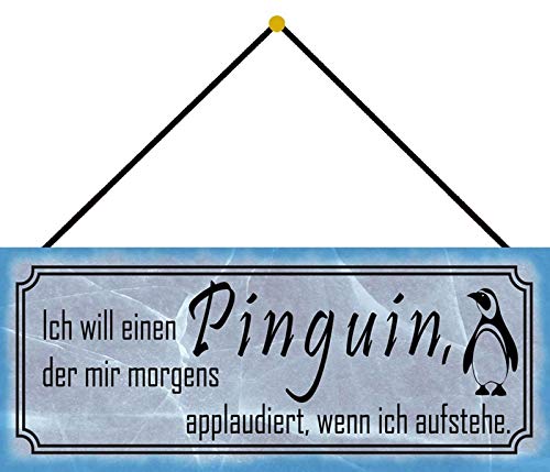 Schatzmix Pinguin Metallschild 27x10 cm Wanddeko mit Kordel Blechschild, Blech, Mehrfarbig von binoa