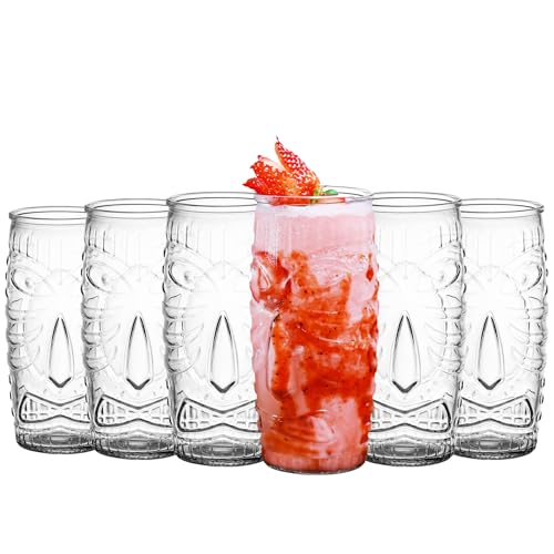 Tiki Gläser 6er Set - Highball-Gläser 618ml - Klares Cocktailglas Set - Tropische Hawaii-Party Tiki Tassen Eistee Tumbler - Gemischtes Trinkglas für Bar von binsakao