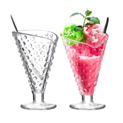 binsakao Milchshake-Eisbecher mit Löffeln, altmodische Soda-Gläser, Springbrunnen-Hobnai-Glas für Eiscreme (230 ml, transparent), 2 Stück von binsakao