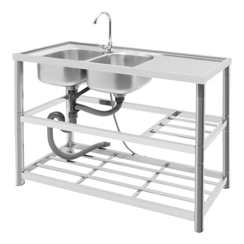Edelstahl Küchenspüle 120cm Gastrospüle Waschtisch Doppelbecken Freistehende Spüle mit 3-Etagen Ablage & 360° Wasserhahn, Geräumige Gastronomie Spüle für Restaurant Outdoor Küche Edelstahl Küchenspüle 120cm Gastrospüle Waschtisch Doppelbecken Freistehende Spüle mit 3-Etagen Ablage & 360° Wasserhahn, Geräumige Gastronomie Spüle für Restaurant Outdoor Küche von binxun
