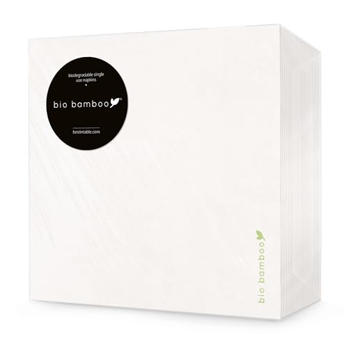 bio bamboo® - Packung mit 600 Einweg-Servietten, 40 x 40 cm, weiß, aus Bambusfaser, biologisch abbaubar und kompostierbar von bio bamboo