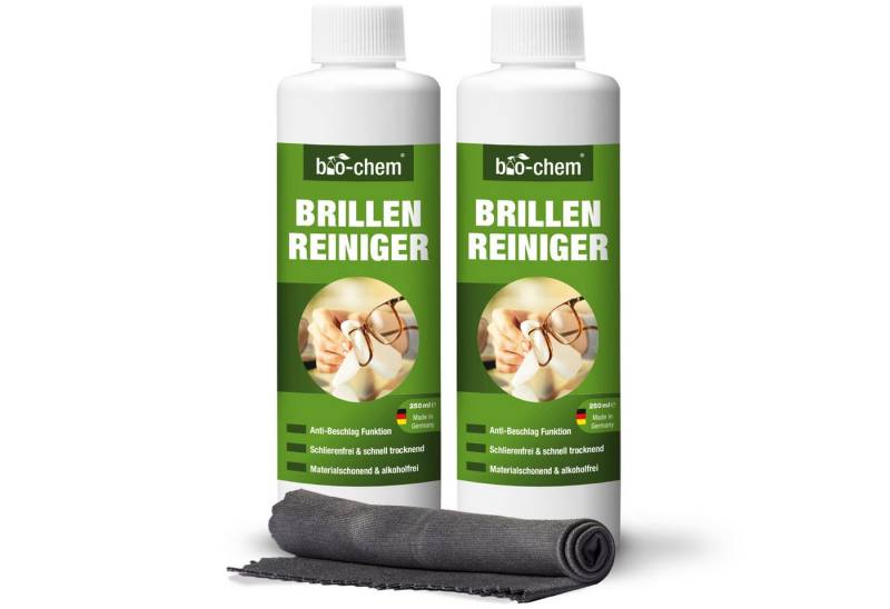 bio-chem Brillenreiniger Set 100 ml – Anti-Beschlag & Tuch Glasreiniger (Brillenreiniger 2x 250 ml + Mikrofasertuch) von bio-chem