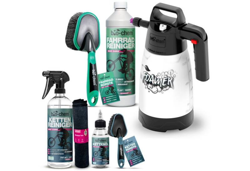 bio-chem Fahrradreiniger-Set – Professionelle Reinigung & Pflege inkl. Zubehör Zweiradreiniger (Bundle, [- Fahrrad-Reinigung PREMIUM -SET 7-teilig Mit Schutzkante & 4D-Bürste für Rundumreinigung) von bio-chem