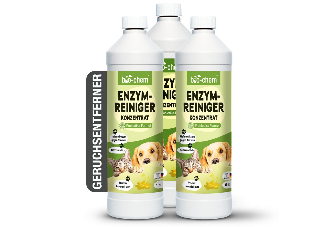 bio-chem Geruchsentferner Enzymreiniger 1 L Geruchsentferner gegen Urin, Katzen & Hundeurin, Probiotisch & tiefenwirksam gegen Tiergeruch von bio-chem