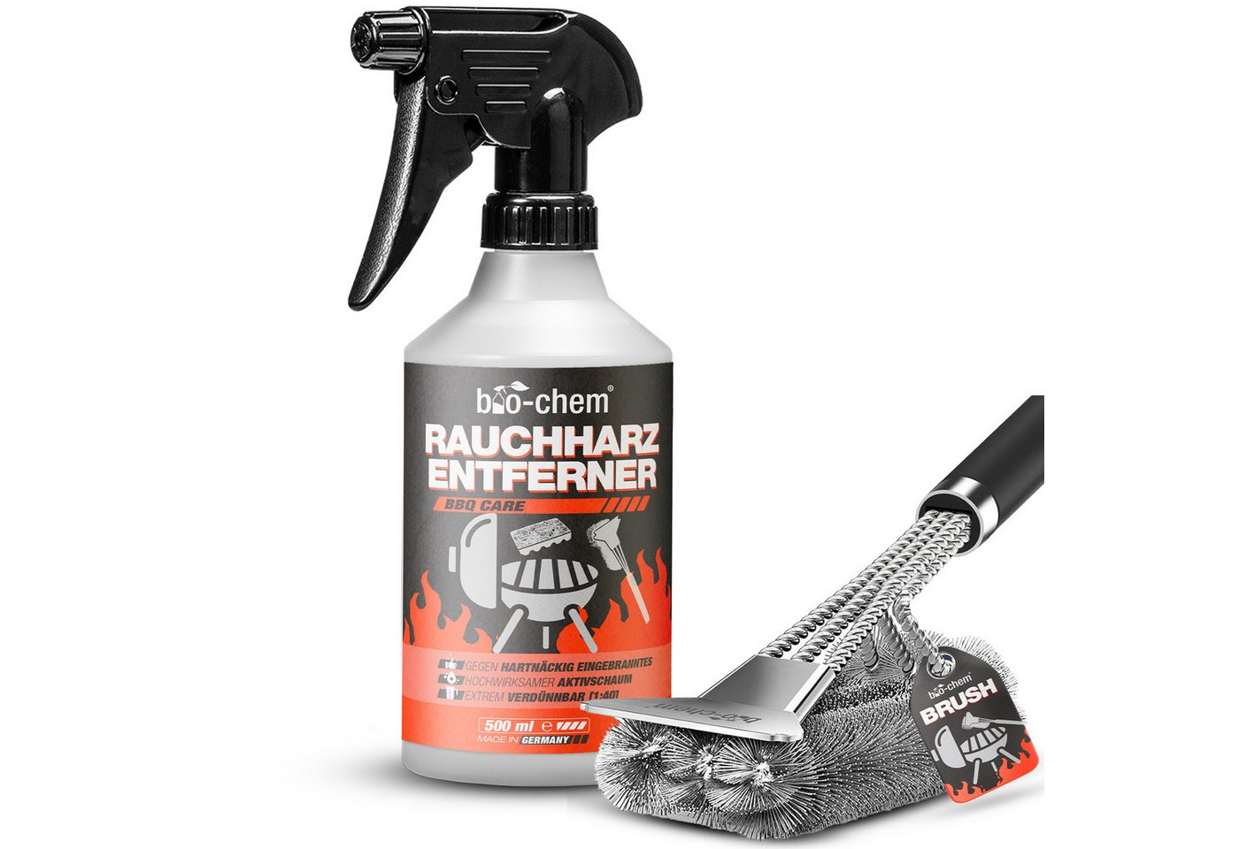 bio-chem Grillreiniger Rauchharzentferner Konzentrat 500 ML + Grillbürste Grillreiniger (Sparpaket, [- Rauchharz-Entferner 0.5 l Handsprayflasche + Grillbürste Extreme Fettlösekraft für hartnäckigste Ablagerungen) bio-chem Grillreiniger Rauchharzentferner Konzentrat 500 ML + Grillbürste Grillreiniger (Sparpaket, [- Rauchharz-Entferner 0.5 l Handsprayflasche + Grillbürste Extreme Fettlösekraft für hartnäckigste Ablagerungen) von bio-chem