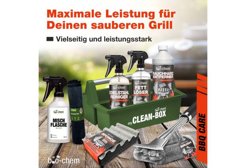 bio-chem Grillreiniger SET 8-teilig – Komplett-Set für Reinigung & Pflege Grillreiniger (Sparpaket, [- Grillreinigung PREMIUM-SET 8-teilig 8-teiliges Set mit Reinigern & Zubehör) von bio-chem