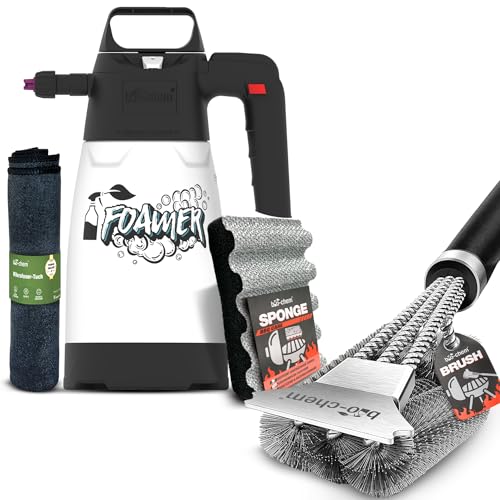 bio-chem Grillzubehör Reinigungsset 4-teilig – 1x Schaumsprüher, 1x Grillbürste mit Schaber, 1x passgenauer Grillschwamm & 1x Premium-Mikrofasertuch – Set für die Reinigung Aller Grilltypen bio-chem Grillzubehör Reinigungsset 4-teilig – 1x Schaumsprüher, 1x Grillbürste mit Schaber, 1x passgenauer Grillschwamm & 1x Premium-Mikrofasertuch – Set für die Reinigung Aller Grilltypen von bio-chem