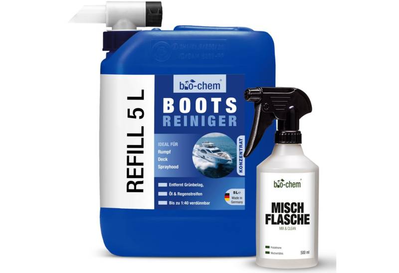 bio-chem bio-chem Bootsreiniger 5L + Zubehör für Boote &Yacht Kunststoffreiniger (Bootsreiniger SET 5 l Kanister + 0.5 l Mischflasche + Ablasshahn) von bio-chem