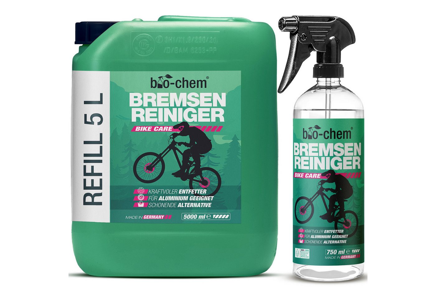 bio-chem bio-chem Bremsenreiniger Spray 5 l Kanister Entfetter für Fahrrad KFZ Bremsenreiniger (Einzelprodukt, [- Bremsenreiniger 5 l Kanister + 0.75 l Handsprayflasche Leistungsstarker, kennzeichnungsfreier Bremsenreiniger) von bio-chem
