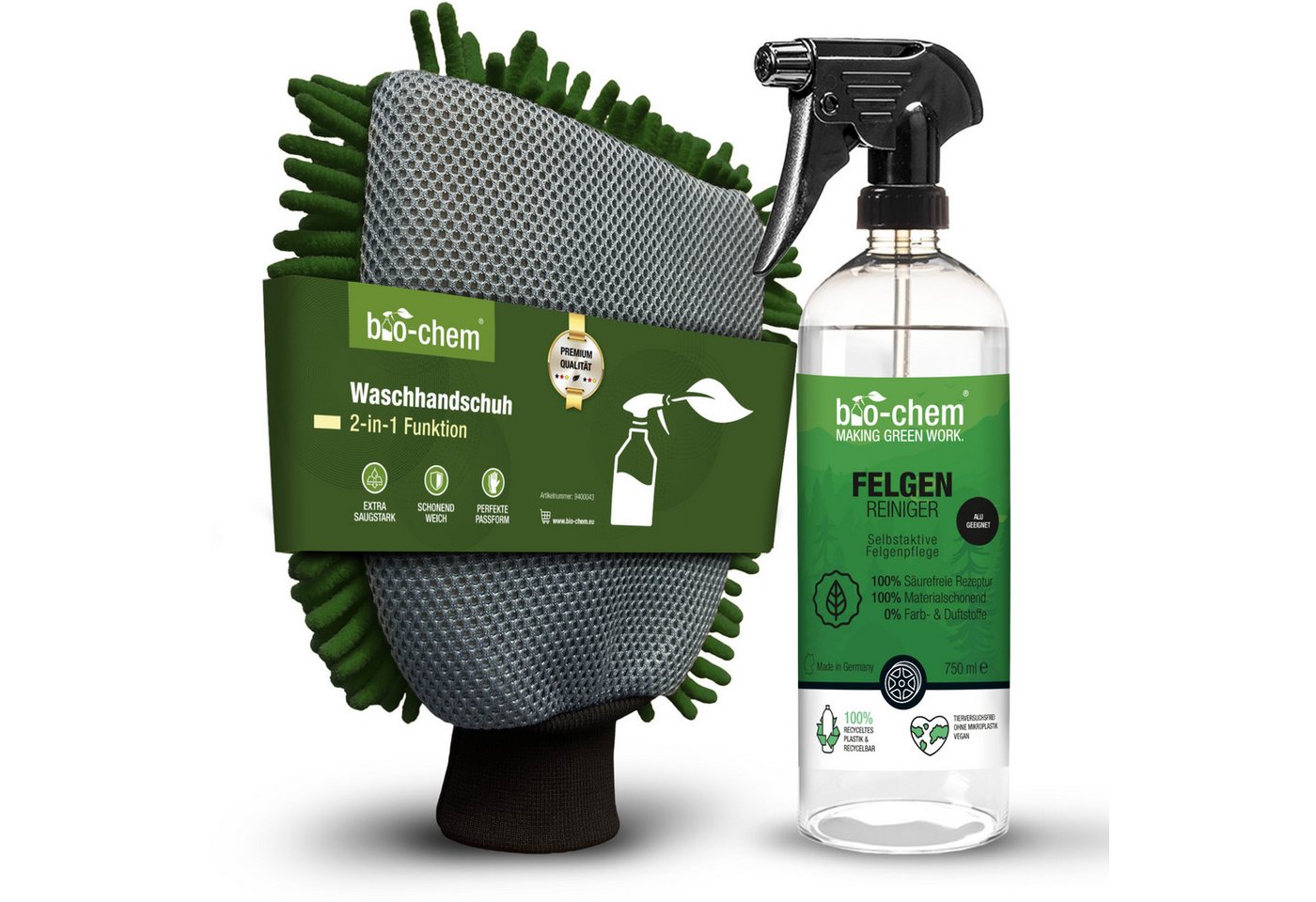 bio-chem bio-chem Felgenreiniger 750 ML – kraftvoll, säurefrei Felgenreiniger (Sparpaket, [- Felgen Reiniger 0.75 l Handsprayflasche + Waschhandschuh Säurefrei & für RDKS geeignet) von bio-chem