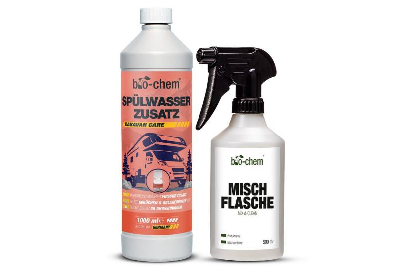 bio-chem bio-chem Spülwasser-Zusatz 1L – Rinse-Reiniger für Toilettentanks Campingtoilettenreiniger (Spülwasser-Zusatz SET 1 L + 0.5 l Handspray-Mischflasche) von bio-chem