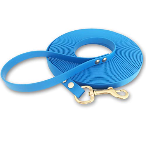 Schleppleine 9mm aus Beta BioThane® 12 Meter lang in Hellblau mit Handschlaufe und Messingkarabiner von bio-leine