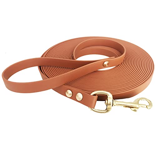 Schleppleine 9mm aus Beta BioThane® 12 Meter lang in Hellbraun mit Handschlaufe und Messingkarabiner von bio-leine