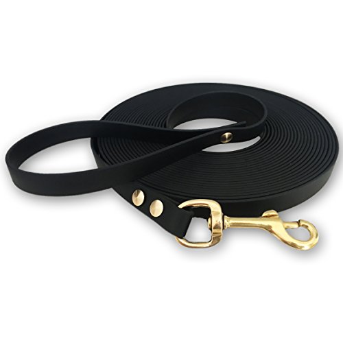 Schleppleine 9mm aus Beta BioThane® 15 Meter lang in Schwarz mit Handschlaufe und Messingkarabiner von bio-leine