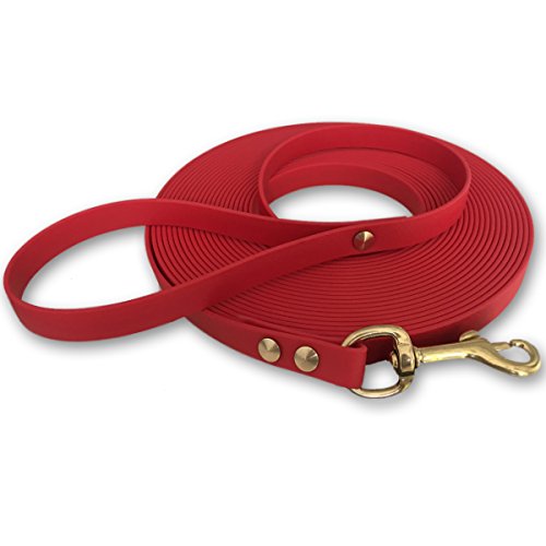 Schleppleine 9mm aus Beta BioThane® 25 Meter lang in Rot mit Handschlaufe und Messingkarabiner von bio-leine