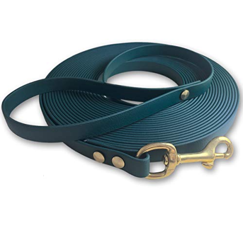 Schleppleine 9mm aus Beta BioThane® 5 Meter lang in Dunkelgrün mit Handschlaufe und Messingkarabiner von bio-leine