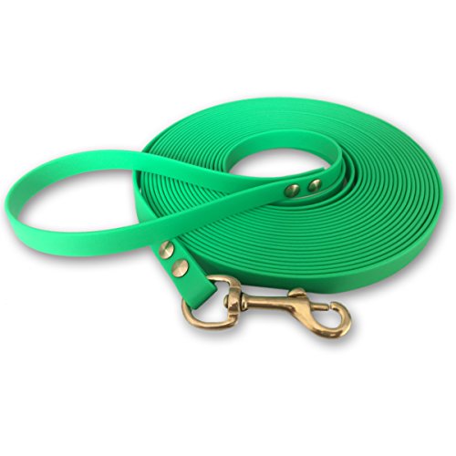 Schleppleine 9mm aus Beta BioThane® 5 Meter lang in Neogrün mit Handschlaufe und Messingkarabiner von bio-leine