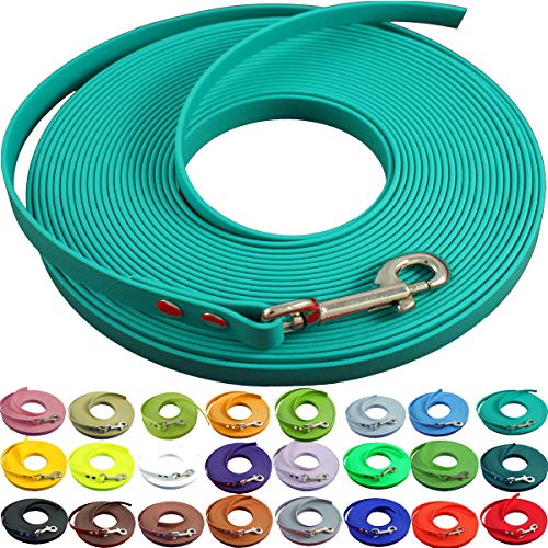 bio-leine leichte 9mm Biothane Schleppleine ohne Handschlaufe - 3 bis 25m I für kleine Hunde, 15m in Türkis/Petrol I schmutzabweisende & Wasserabweisende Hundeleine Leine von bio-leine