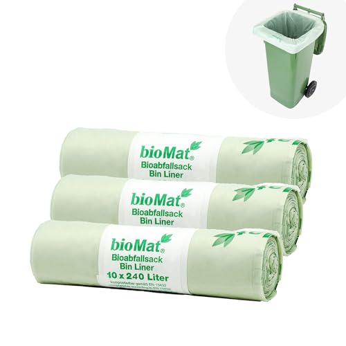 bioMat Kompostierbare 240l Abfallsäcke, 30 Biomüllbeutel für Biotonne, Restmülltonne, Premium-Qualität, Klimaneutral, Made in Germany von bioMat