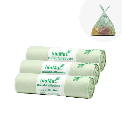 bioMat Kompostierbare 20l Biomüllbeutel mit Tragegriff, 78 Tüten, Premium-Qualität, DINplus Zertifiziert, Klimaneutral, Made in Germany von bioMat