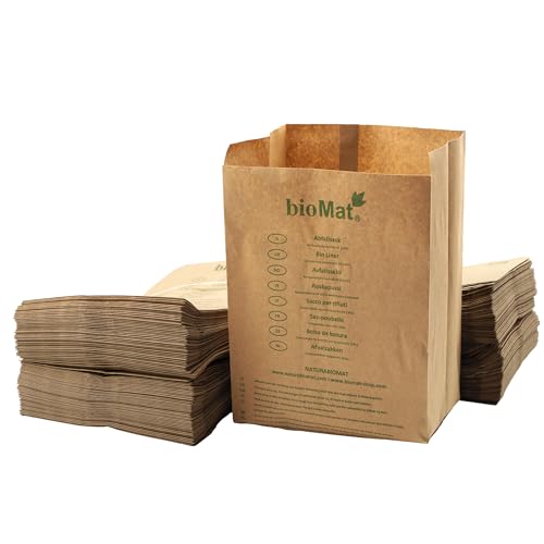 bioMat Kompostierbare 10l Papiertüten für Biomüll, 500 Biomülltüten aus Recyclingpapier, Nassfest, Keilboden von bioMat