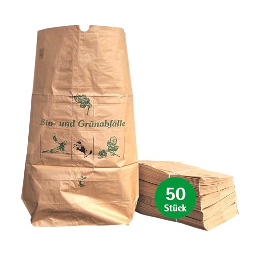 bioMat Kompostierbare 120l Papiersäcke für Grünschnitt, 50 Papiersäcke für Gartenabfälle, 2-lagig, Reißfest, Nassfest von bioMat