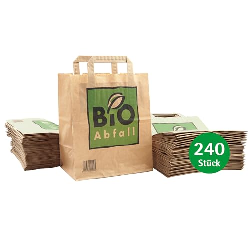 bioMat Kompostierbare 8l Papiertüten für Biomüll, 240 Biomülltüten mit Henkel aus Kraftpapier, Nassfest, Reißfest von bioMat