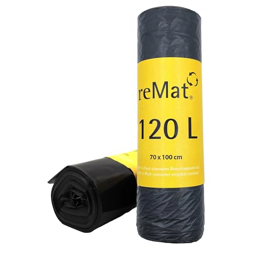 reMat Müllbeutel 120l aus 100% Post-Consumer-Abfällen (PCR), 10 Müllsäcke pro Rolle, Reißfest, Geruchsneutral, Ideal für die Abfall- oder Wertstoffsammlung von reMat