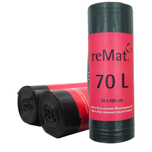 reMat Müllbeutel 70l aus 100% Post-Consumer-Abfällen (PCR), 10 Müllsäcke pro Rolle, Reißfest, Geruchsneutral, Ideal für die Abfall- oder Wertstoffsammlung von reMat