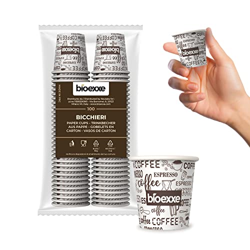 bioexxe 100 Espresso pappbecher kaffee 75ml - Biologisch abbaubare einwegbecher | kaffeebecher widerstehen Getränken bis zu 85°/90°- Kleine Größe für italienischen Espresso (Weiß) von bioexxe