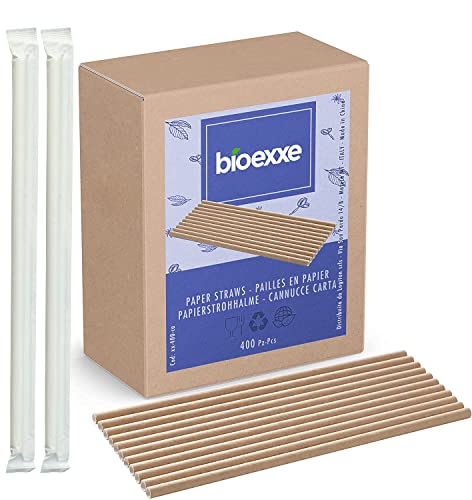 Bioexxe Papierstrohhalme verpackt 400 Stück, biologisch abbaubar, für Cocktails, Schokolade, Heiß- und Kaltgetränke von bioexxe