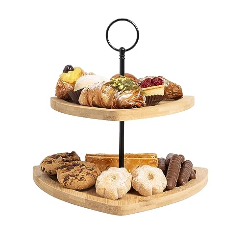 Etagere 2 etagen aus Bambu - EIN vielseitiger Tortenständer für Torten, Süßigkeiten und Cupcakes. Ideal für Geburtstagsfeiern und Hochzeiten. Langlebig und wiederverwendbar, Dreieckige Form von bioexxe